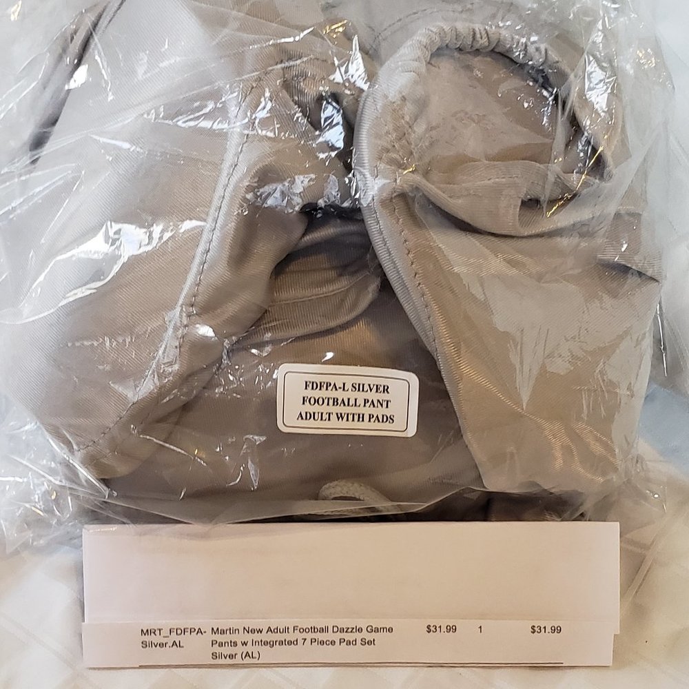 Football Pants with Pads, Silver, Size Adult Large, NWT
